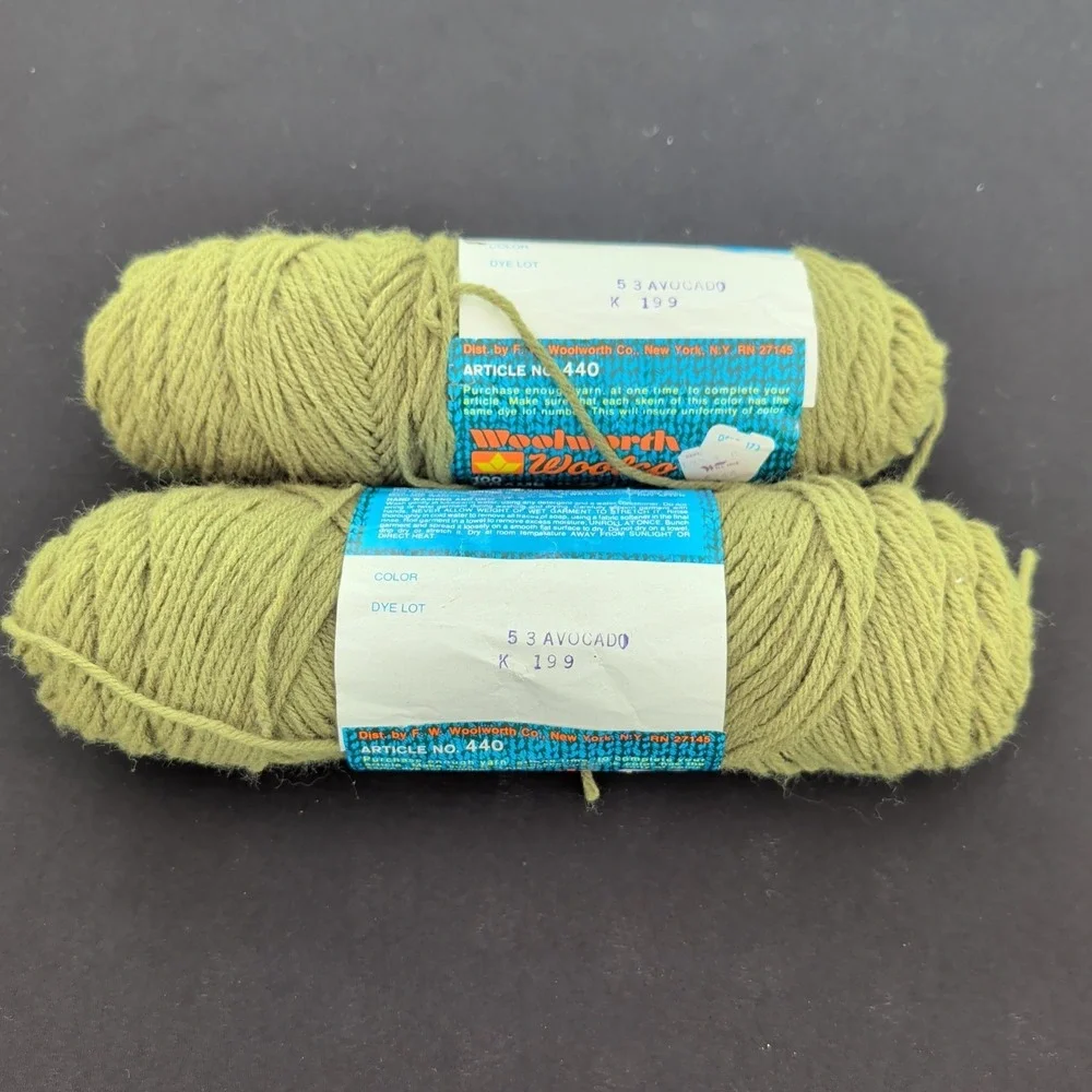 Lot of 2 Woolworth Woolco Wintuk Orlon Acrylic Yarn #53 Avocado Green Vintage
